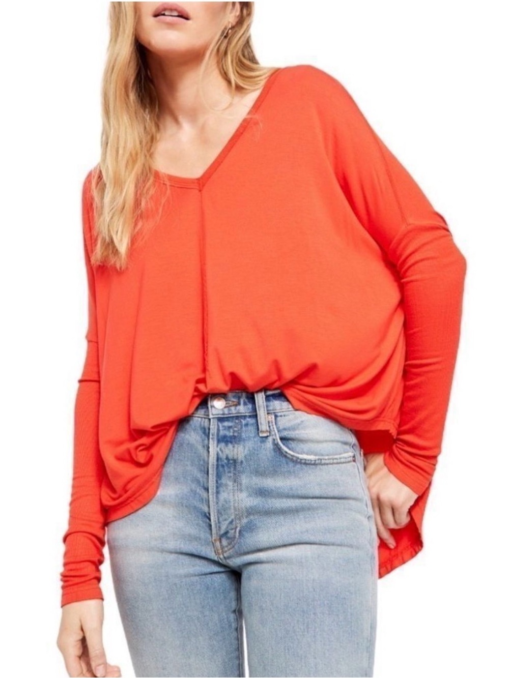 Free People Moonshine Cotton Long Sleeve Tunic Top Coral Orange Size Small NWT